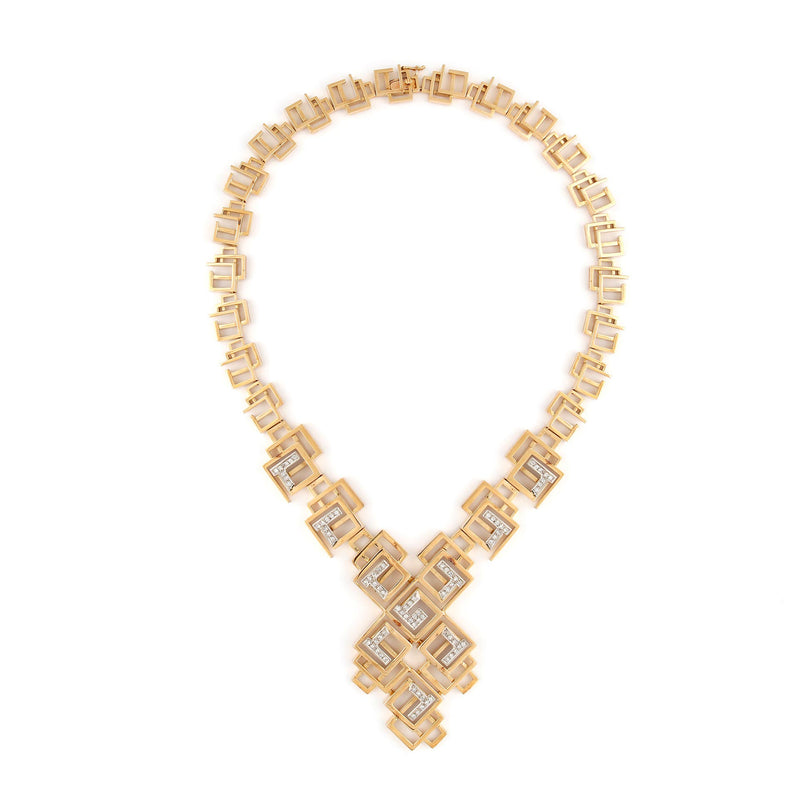 Lalaounis Gold and Diamond Retro Necklace
