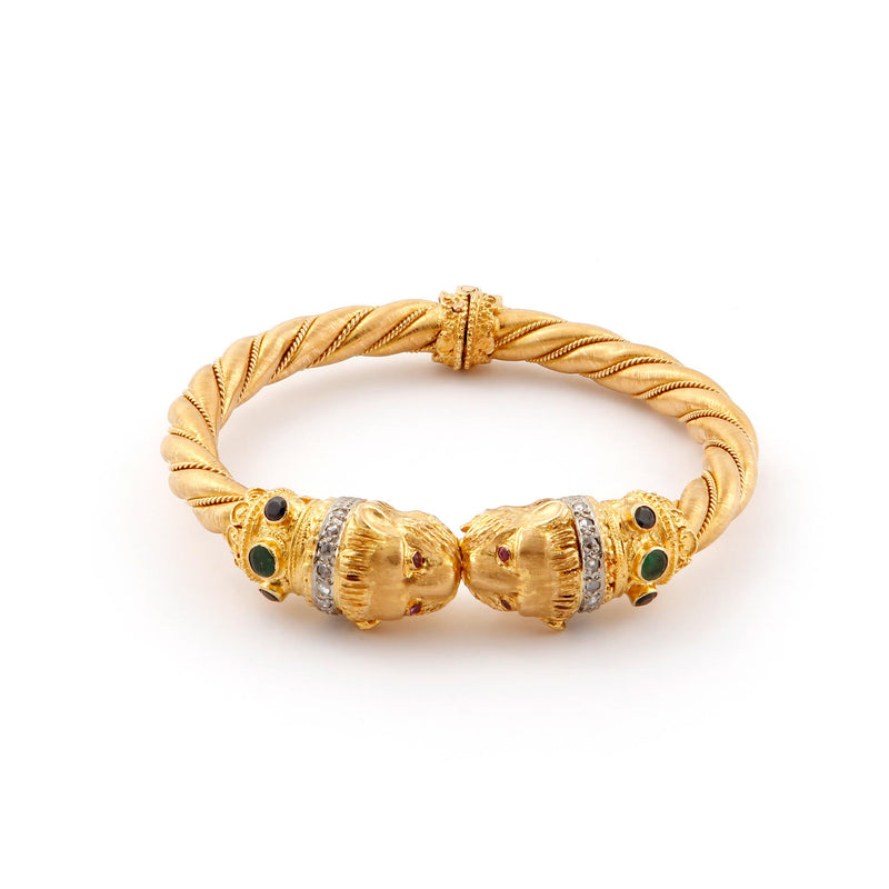 Zolotas 22ct Gold and Gem-Set Chimera-Headed Bangle