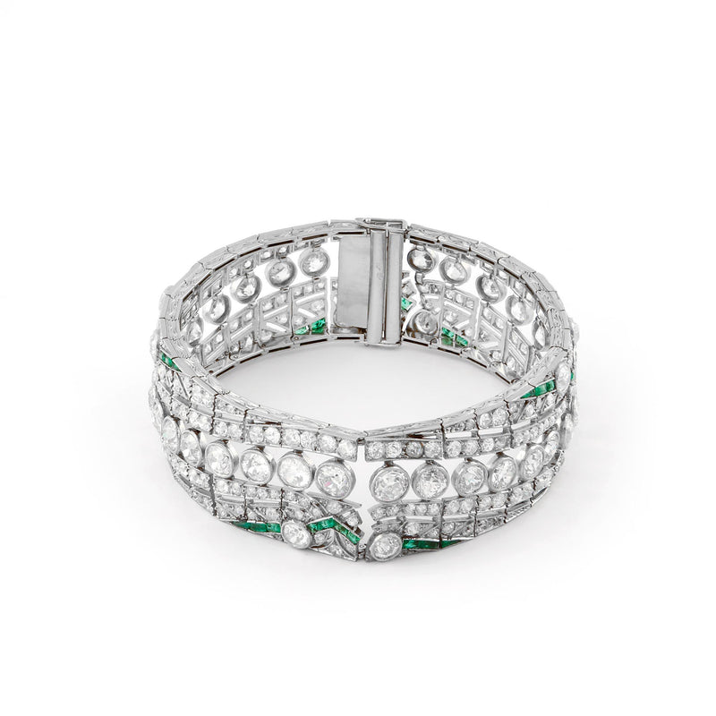 An Art Deco emerald, diamond and platinum bracelet