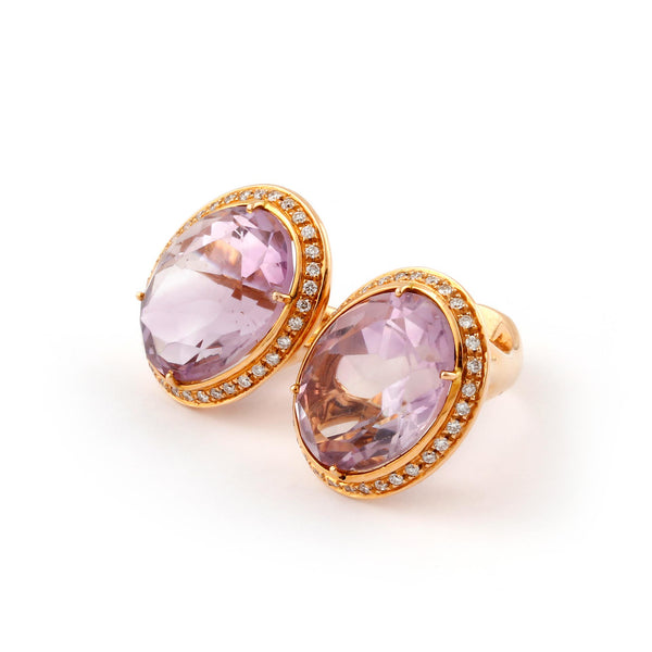 Gavello Amethyst and Diamond Crossover Ring in 18ct gold