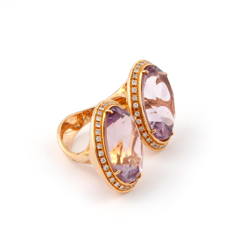 Gavello Amethyst and Diamond Crossover Ring in 18ct gold