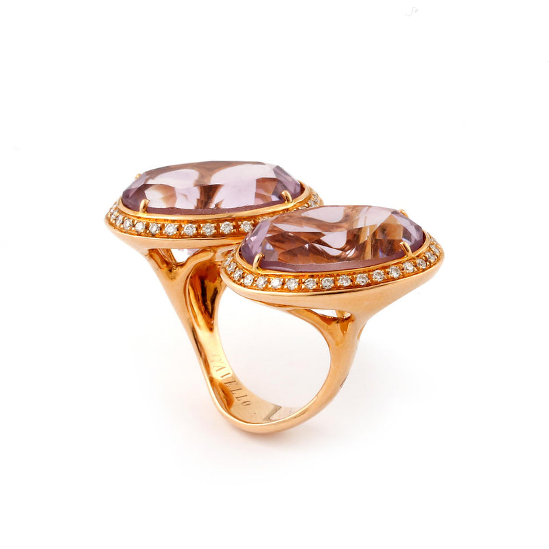 Gavello Amethyst and Diamond Crossover Ring in 18ct gold
