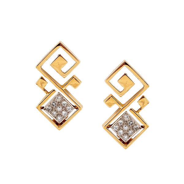 Lalaounis Gold and Diamond Retro Ear Clips