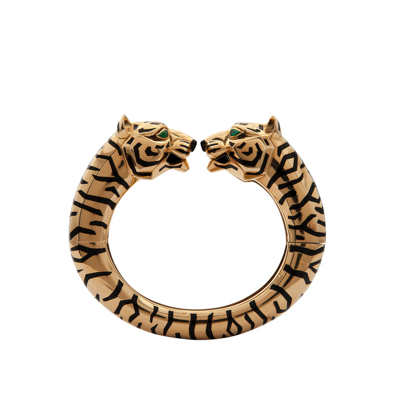 Cartier Black Enamel and Emerald Panther Bangle