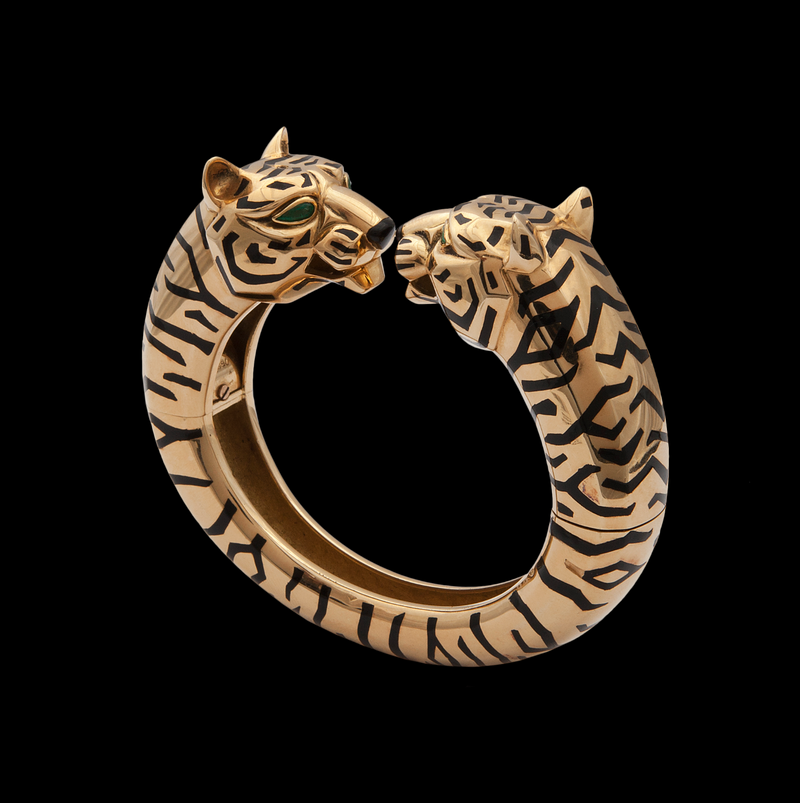 Cartier Black Enamel and Emerald Panther Bangle
