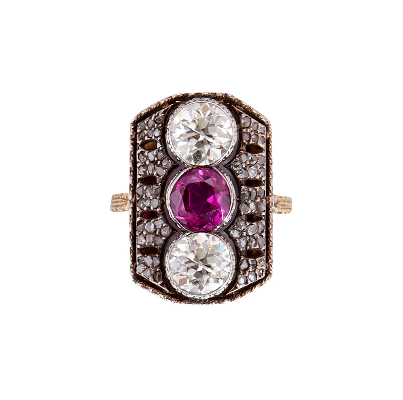 Ruby and Diamond Plaque Ring