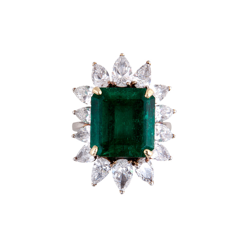 Emerald and Diamond Cluster Ring